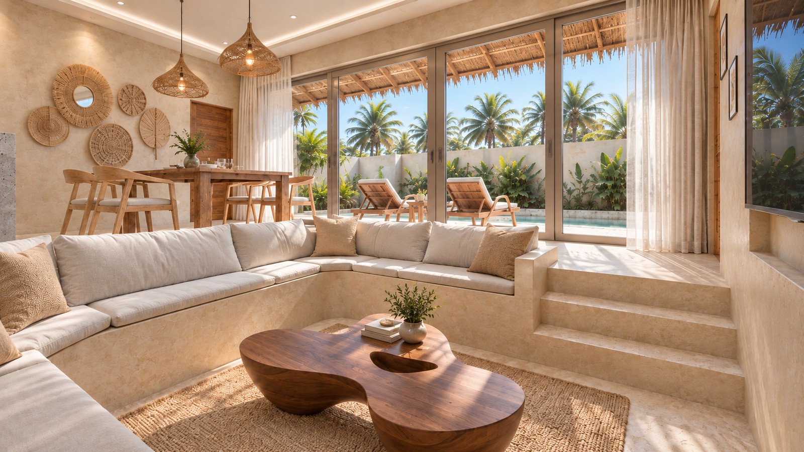 Light living room with a sunken seating area