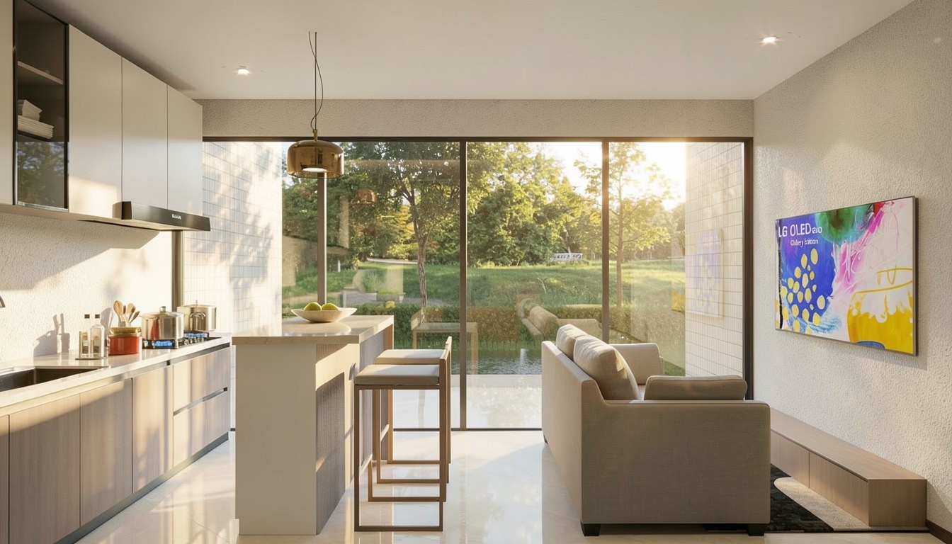 Apartment living area with kitchen